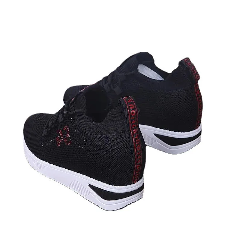 Highheels 5cm Black White Pink Shoes for Girls Wedge Breathable Zapatillas Sneakers Female Lace Up Sport Shoes 2022 Women Loafer