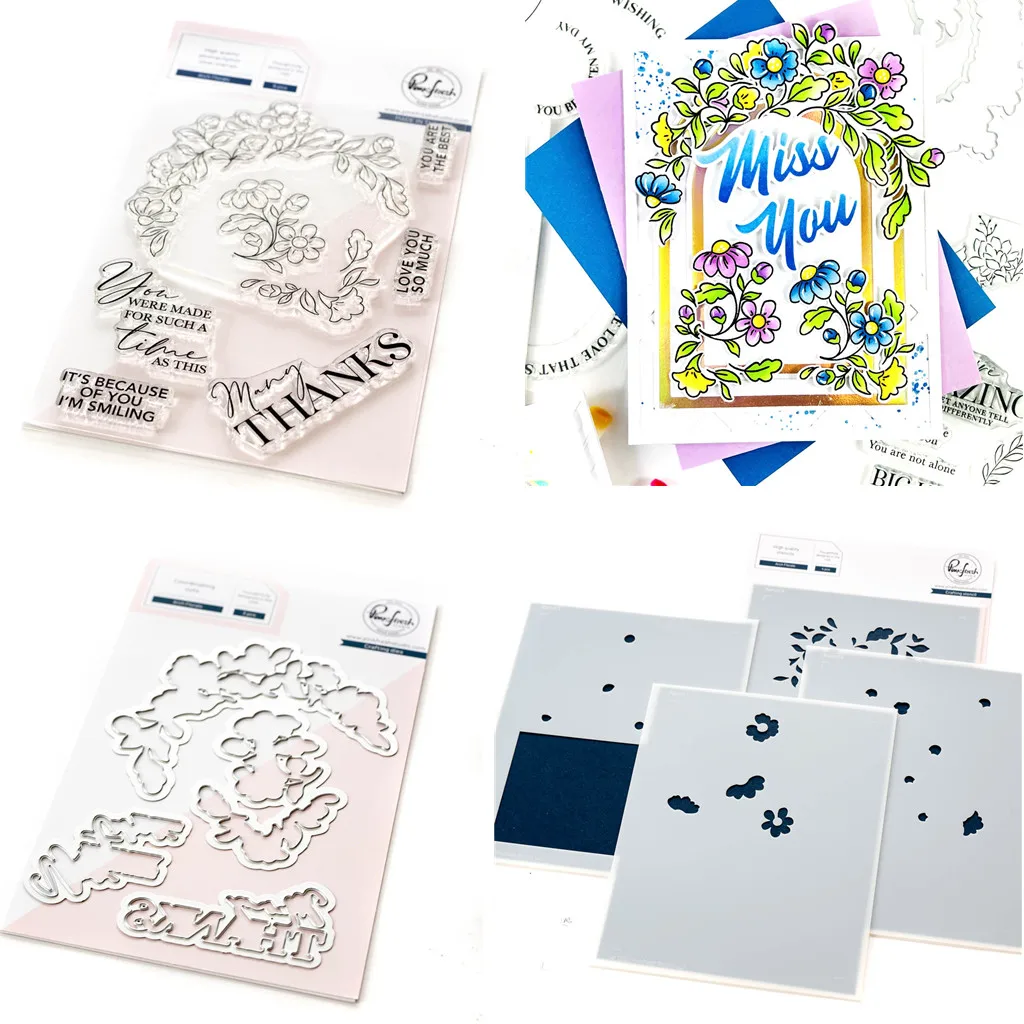 

Thanks Flowering Metal Cutting Dies Clear Stamps Stencil DIY Scrapbooking Paper Craft Handmade Album Embossing Template 2023