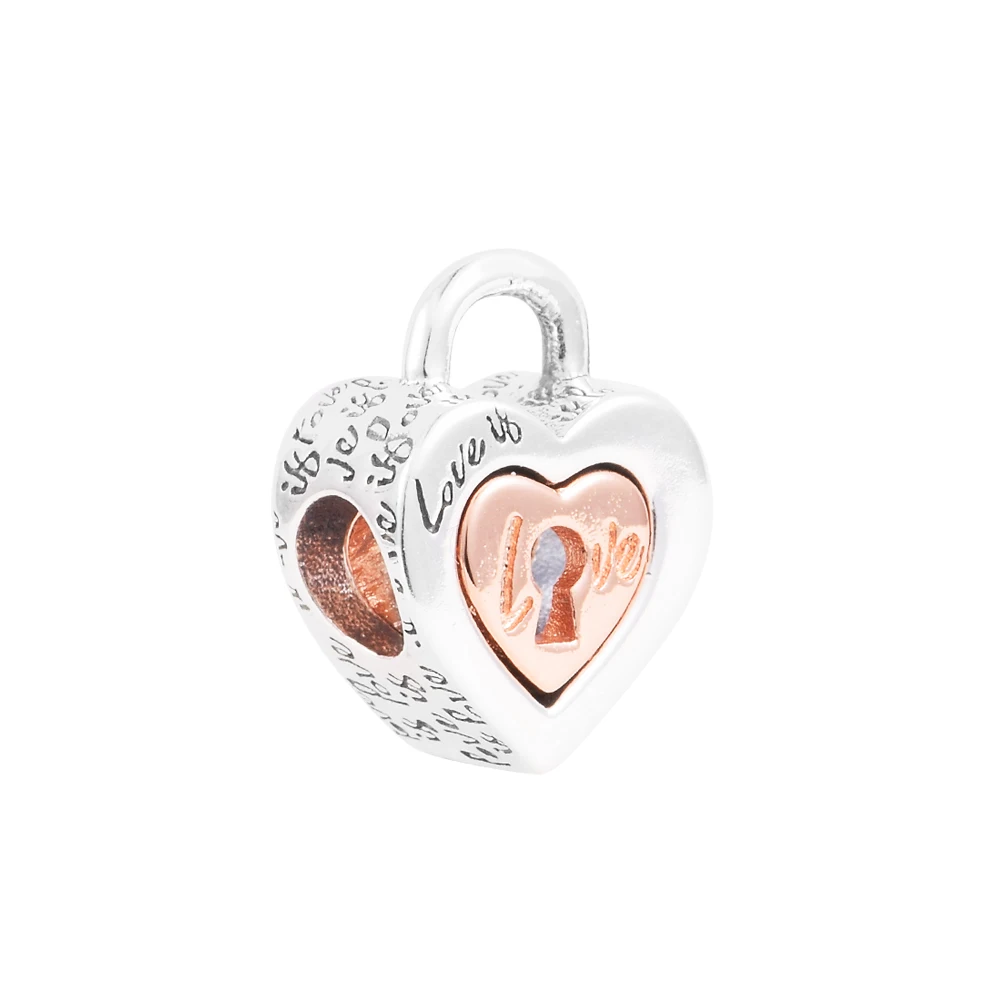 

Fits Pandora Bracelets Two-tone Padlock Splittable Heart Charm Original 925 Sterling Silver Beads for Jewelry Women DIY Plata