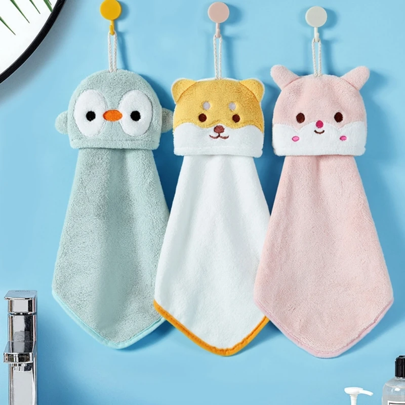

Toddler Hand Towel Cartoon Hanging Hand Towel Super Absorbent Face Wash Towel Highly Water Absorb Kitchen Spa Gym Use