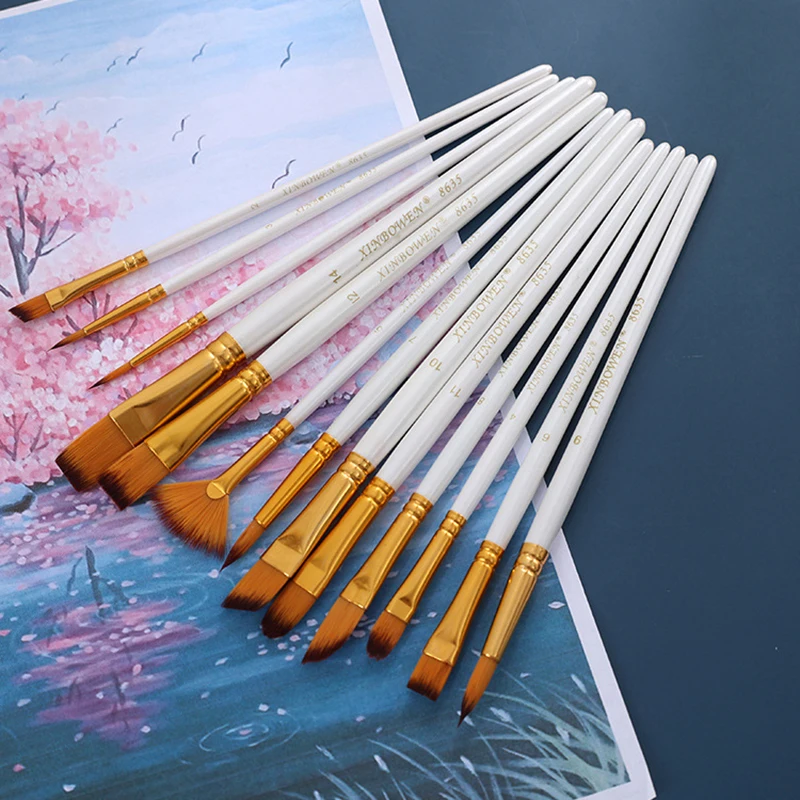 

13pcs Nylon Hair Watercolor Paint Oil Brush Pen DIY Acrylic Painting Art Wooden Handle Children School Stationery Supply