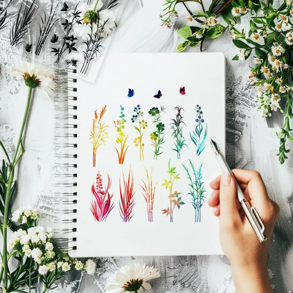 Силуэты растений прозрачные штампы 5 91x5 91 дюйма полевые цветы силуэты травы