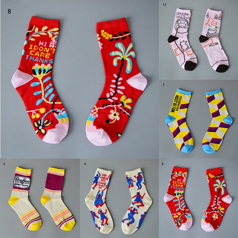 

Colorful Funny Sock Fashion Casual Cotton Socks Cartoon Personalized Creative Middle Tube Crew Socks Spring Novelty Rainbow Sock