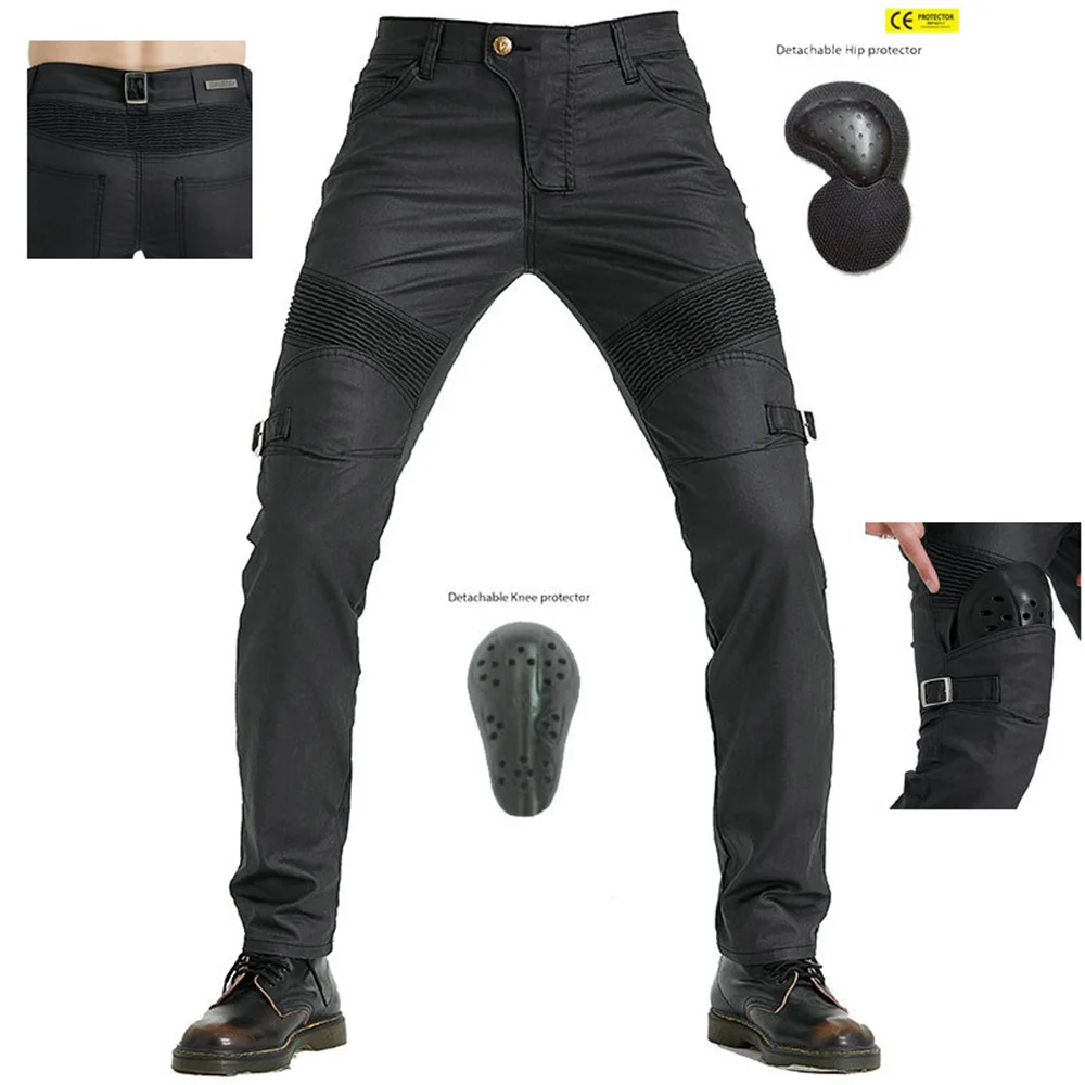 

Мотоциклетные джинсы высокого качества для мужчин и женщин кожаные брюки с покрытием Ретро локомотивные штаны для верховой езды гоночные б...