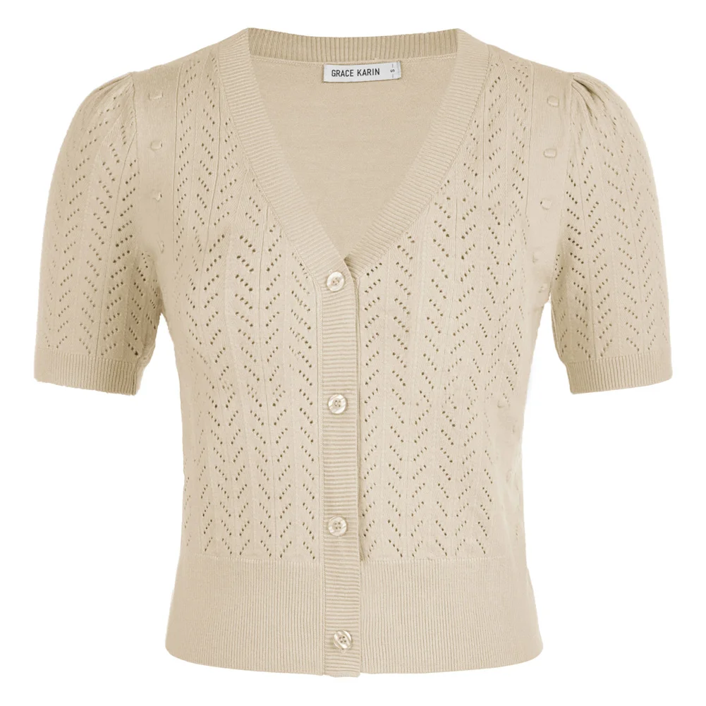 Женский вязаный кардиган GRACE KARIN летняя дышащая блузка с коротким рукавом и