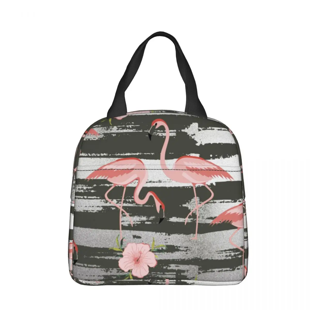 

Черно-белая, розовая, персиковая изолированная сумка для ланча с фламинго, женская, Детская сумка-холодильник, термопортативный Ланч-бокс, сумка-тоут для льда