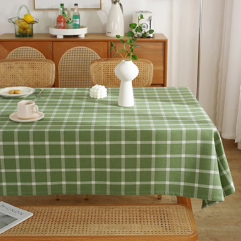 

Pastoral plaid cotton linen tablecloth, green square plaid linen, thickened large plaid tablecloth