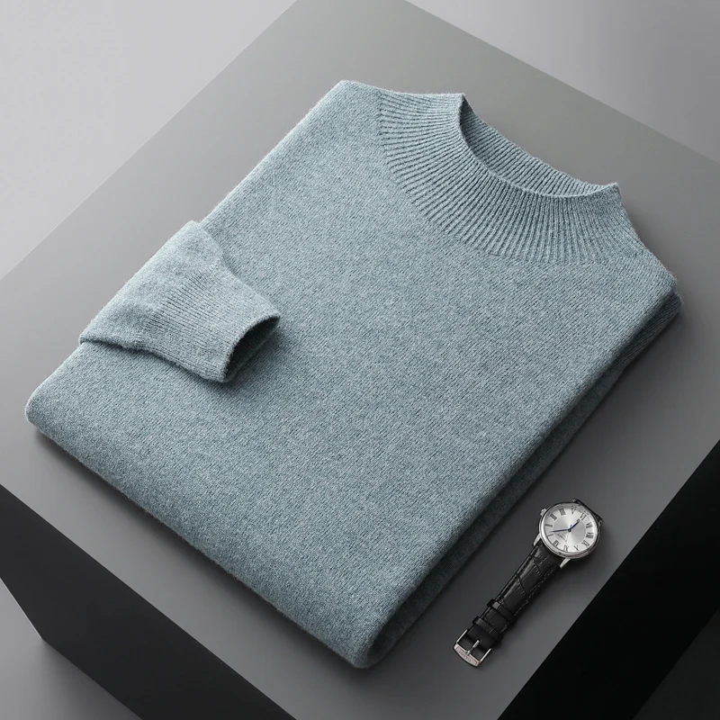 

SZDYQH Classic Men's O-neck Sweater Autumn 100% Merino Wool Knitted Pullover Long Sleeve Warm Loose Men Basic Jumper Top Spring