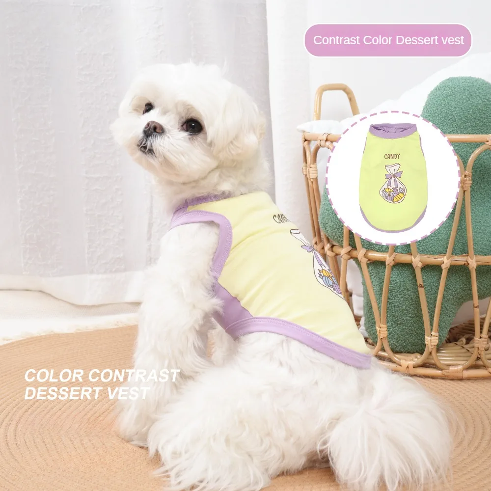 

Pet Clothing Spring and Summer Thin Puppy Clothes Cartoon Contrast Color Two-Legged Vest Teddy Bichon Service Dog Vest