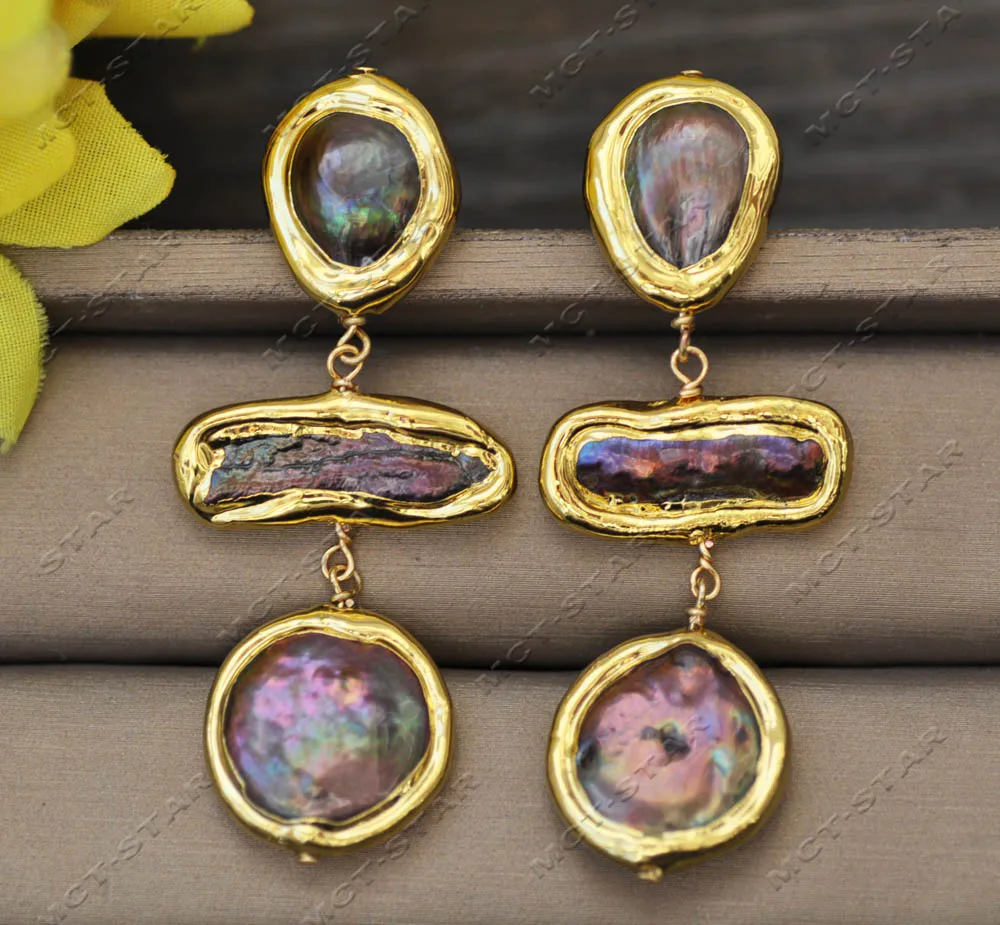 Серьги-подвески Z13119 24 мм с золотым покрытием и жемчугом