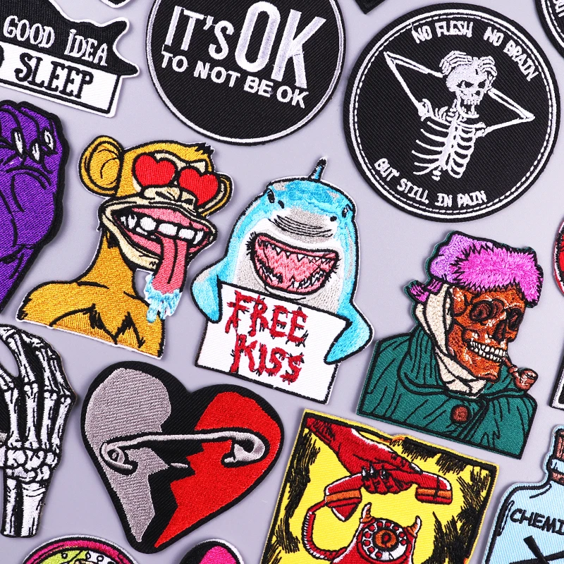 

Punk Animal Patch Iron On Patches For Clothing Thermoadhesive Patches On Clothes Skull Embroidery Patch Hook Loop Sticker Badges