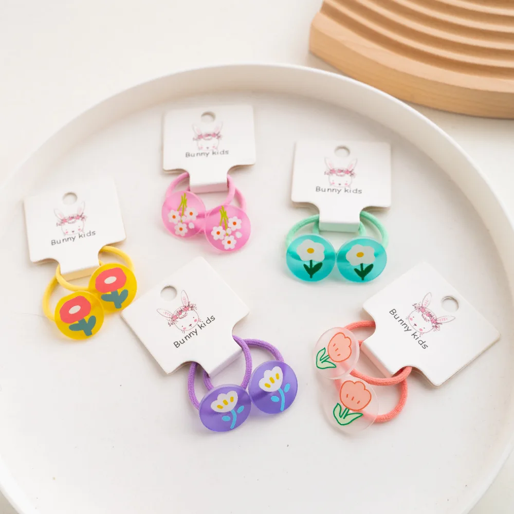 

Cartoon Flower Children's Hair Accessories Cute Flower Girl Hair Ring Pair of Hair Rope Girls Tie Hair Rubber Band Head Rope
