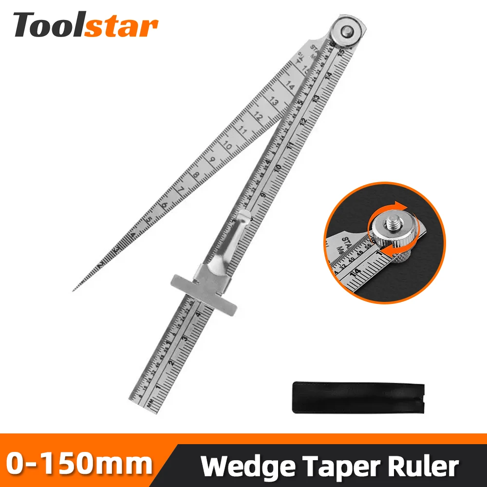 Фото Toolstar клиновая коническая линейка из нержавеющей стали 0-150 мм, щуп, линейка глубины, проверка отверстий для измерения толщины инструмента №1