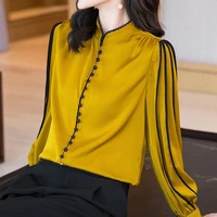 imitation silk shirt womens long sleeved spring 2022 new design sense satin imitation silk top long sleeve top women