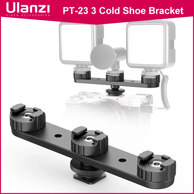 

Ulanzi PT-23 Triple Cold Shoe Bracket Mount Holder DSLR SLR Camera Monitor Mount Smartphone Vlog Bracket