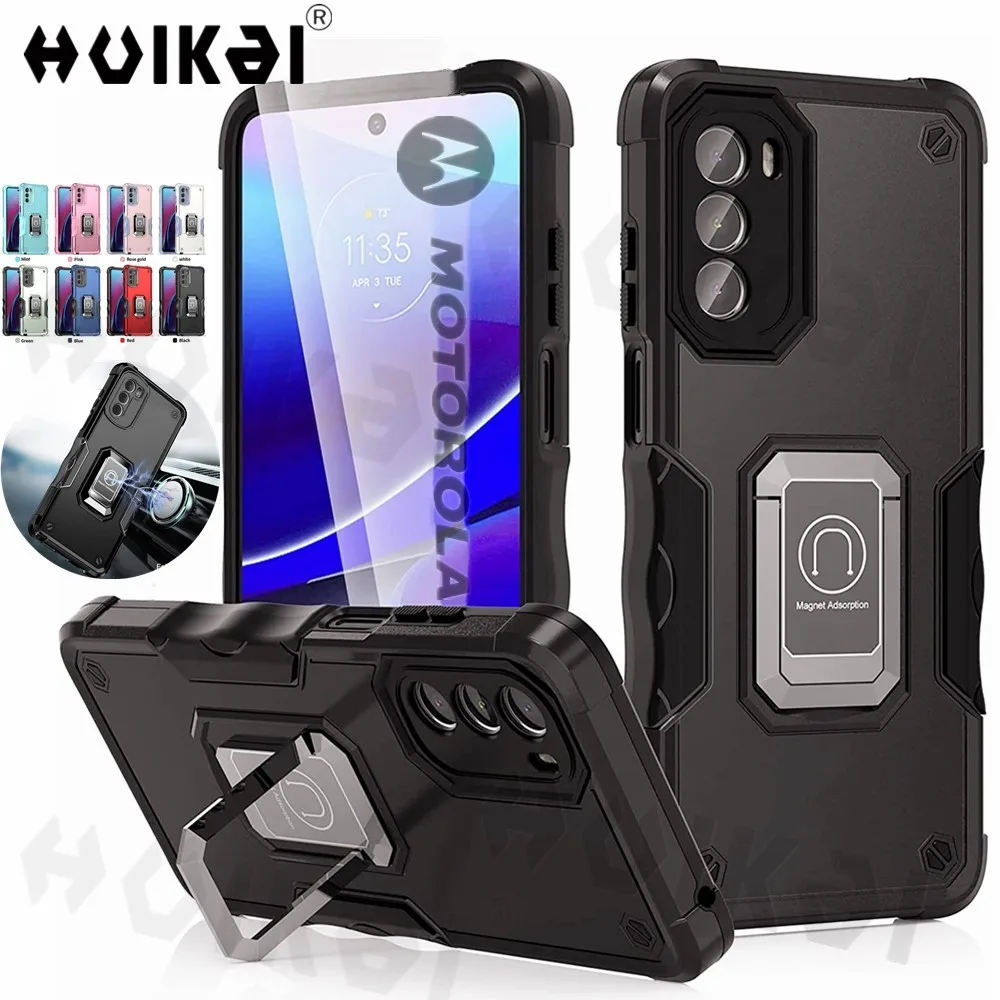 

Metal Ring Shockproof Case For Motorola Moto G Stylus 2022 G71 E7 G60 G30 G51 G31 41 G22 Edge G POWER Heavy Duty Protector Cover