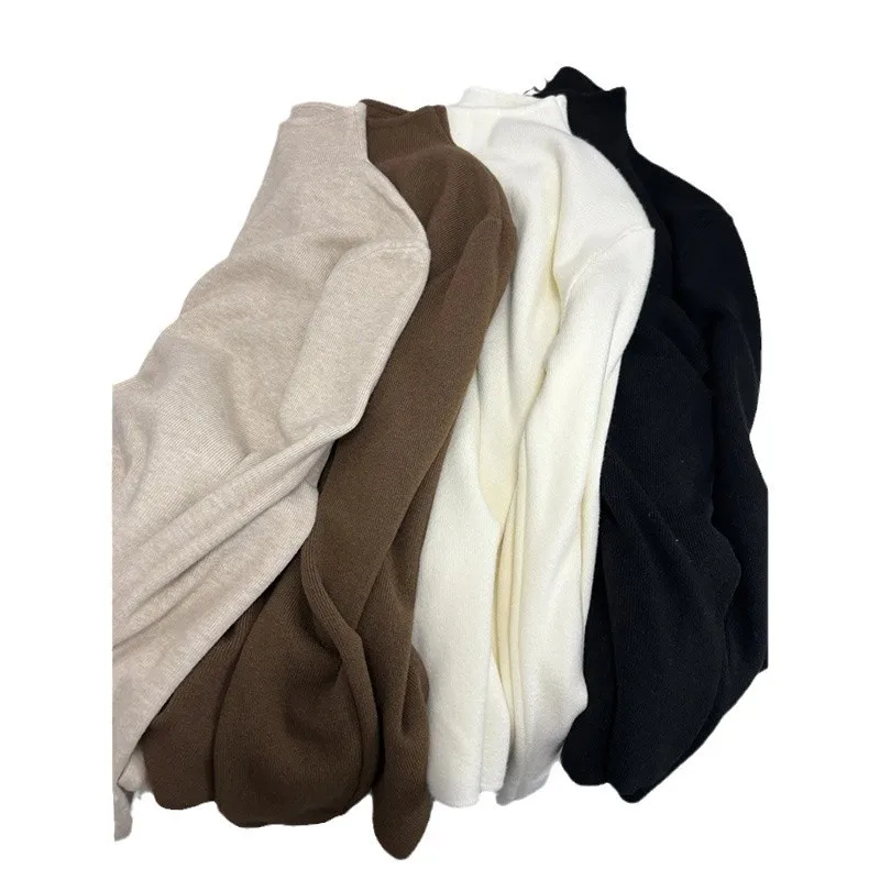 Простая вязаная нижняя рубашка с воротником-лебедем женская осенне-зимняя