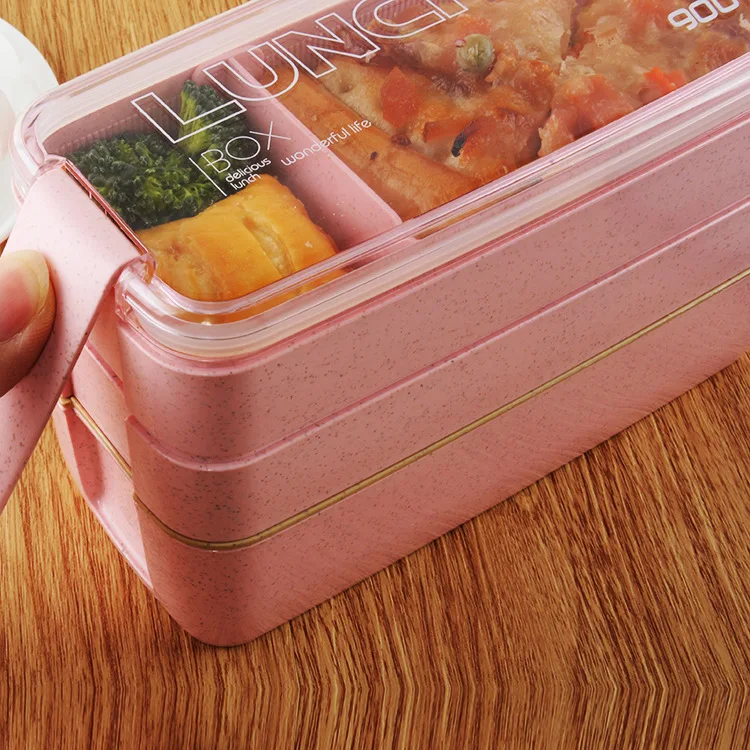 

Healthy Material Lunch Box 3 Layer Wheat Straw Bento Boxes Microwave Dinnerware Food Storage Container Lunchbox 900ml meal prep