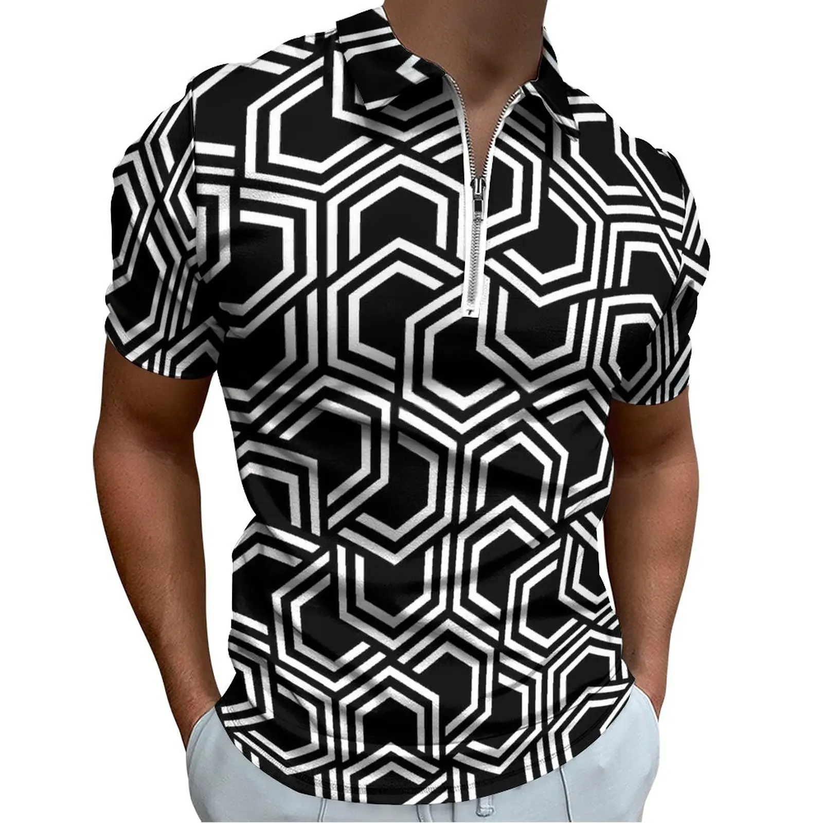 

Geo Print Casual Polo Shirts 1960s Two Tone T-Shirts Men Short Sleeve Graphic Shirt Summer Streetwear Oversize Tops Birthday Pre