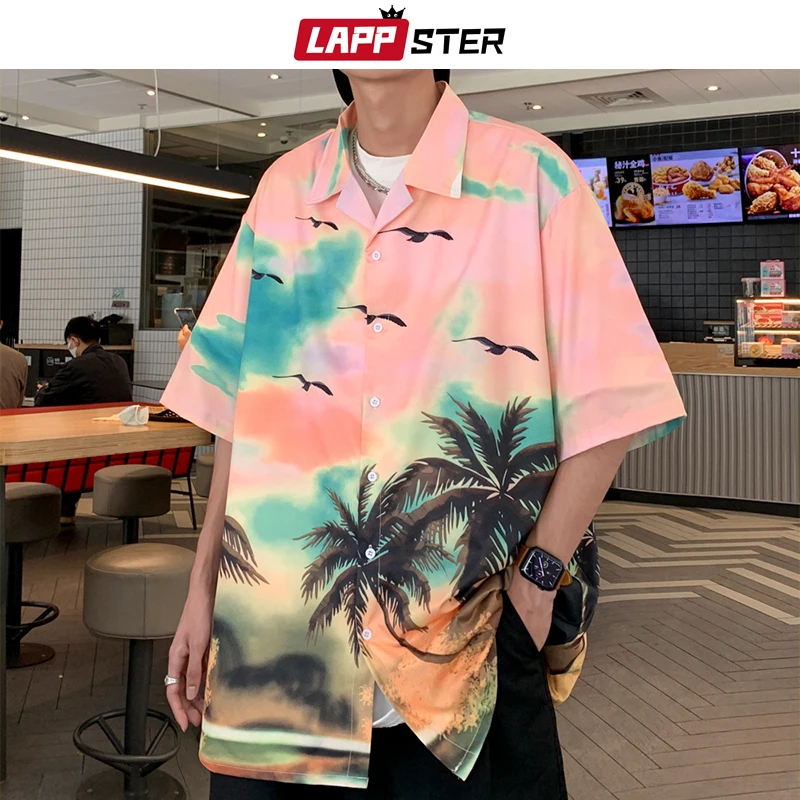 

LAPPSTER Hawaii Y2k Short Sleeve Shirts 2023 Summer Oversized Vintage Korean Fashions Blouses Harajuku Casual Japanese Shirts