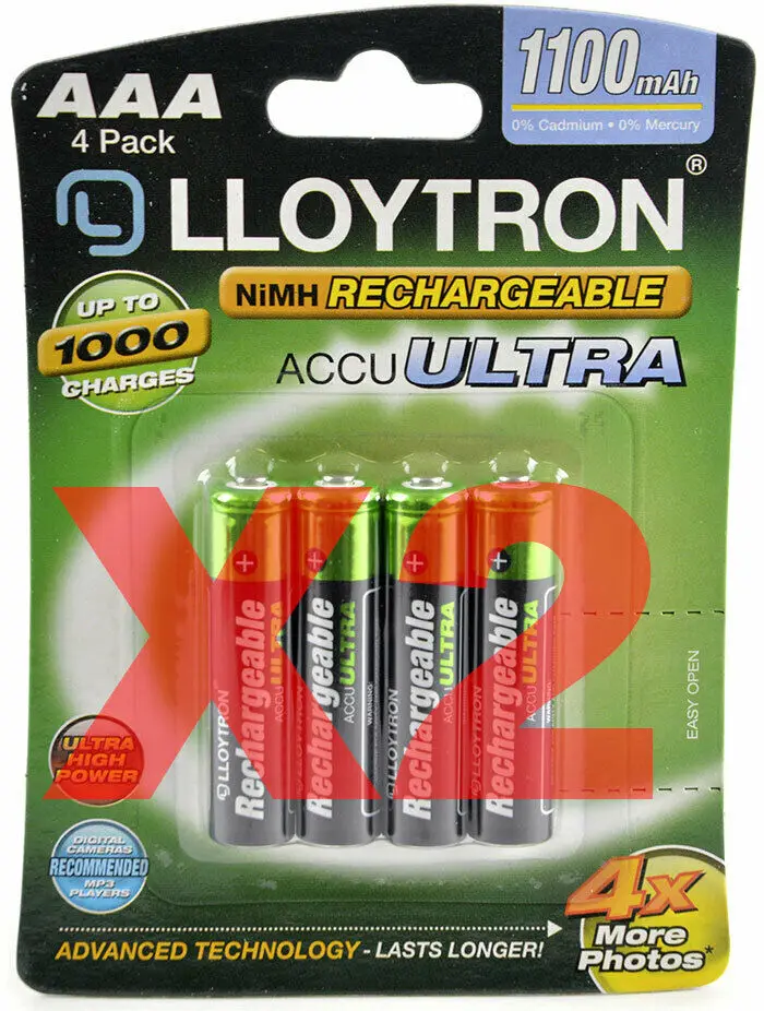 

8 x Lloytron 1100 mAh AAA Rechargeable Ni-MH Batteries Phone Remote Camera