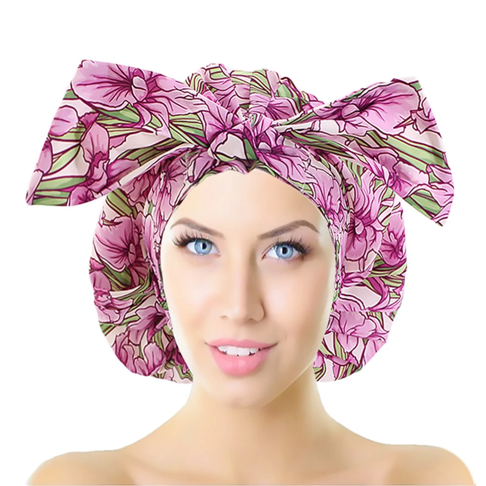 

Многоразовая Женская плотная шапка для ванны с цветочным принтом, крышка для душа, шапка для душа