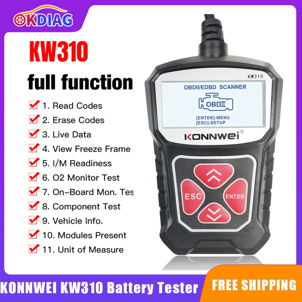 

Автомобильный сканер KONNWEI KW310 OBD2, диагностический сканер, автомобильный считыватель кодов для авто ODB2, русский язык PK Elm327, бесплатная достав...