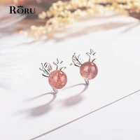 christmas antler fine jewelry women for cartilage natural strawberry crystal garnet clips earrings female clip earring