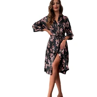 spring and autumn pajamas ice silk satin home clothes silk printed nightgown sexy and comfortable home nightgowngf50uhf