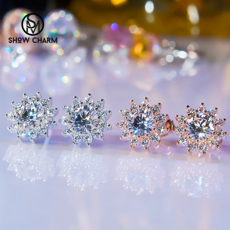 

S925 Sterling Silver Zircon Sun Flower Earrings Female Fashion Simple Temperament Earrings