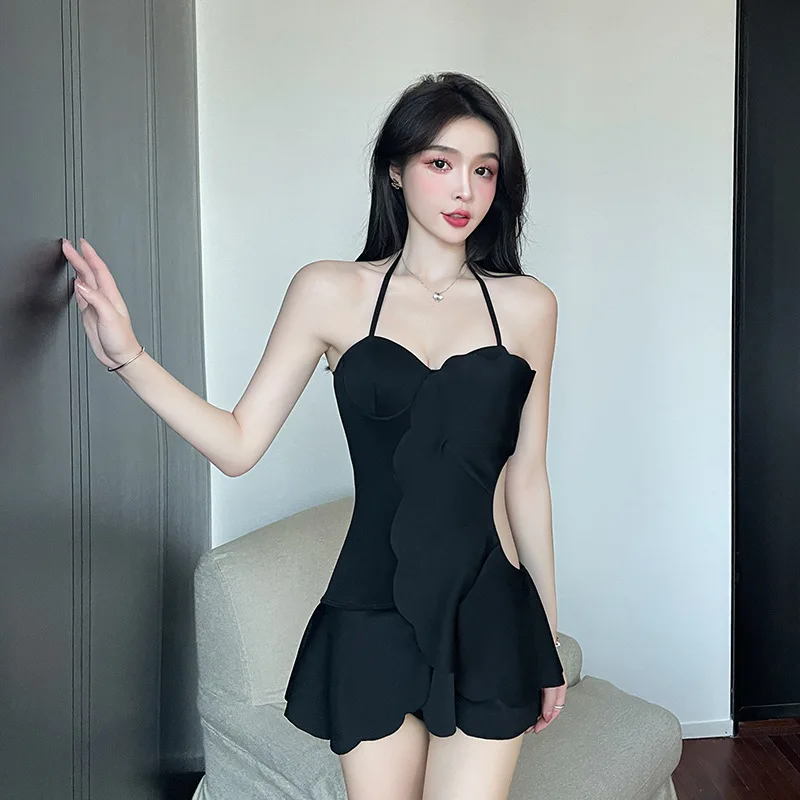 

Solid Bikini Sling Swimsuit Women's One-piece Summer Swimsuit Korean Ins Swimsuit Sexy Waist Show Thin Swimsuit