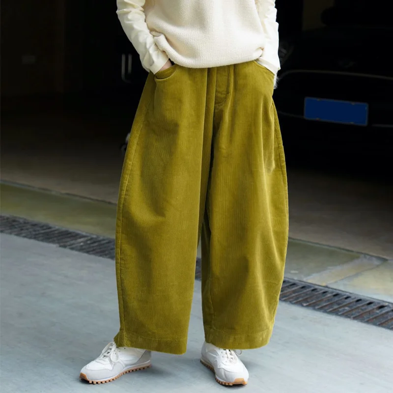 Autumn and winter women's casual solid color high waist loose corduroy wide leg pants