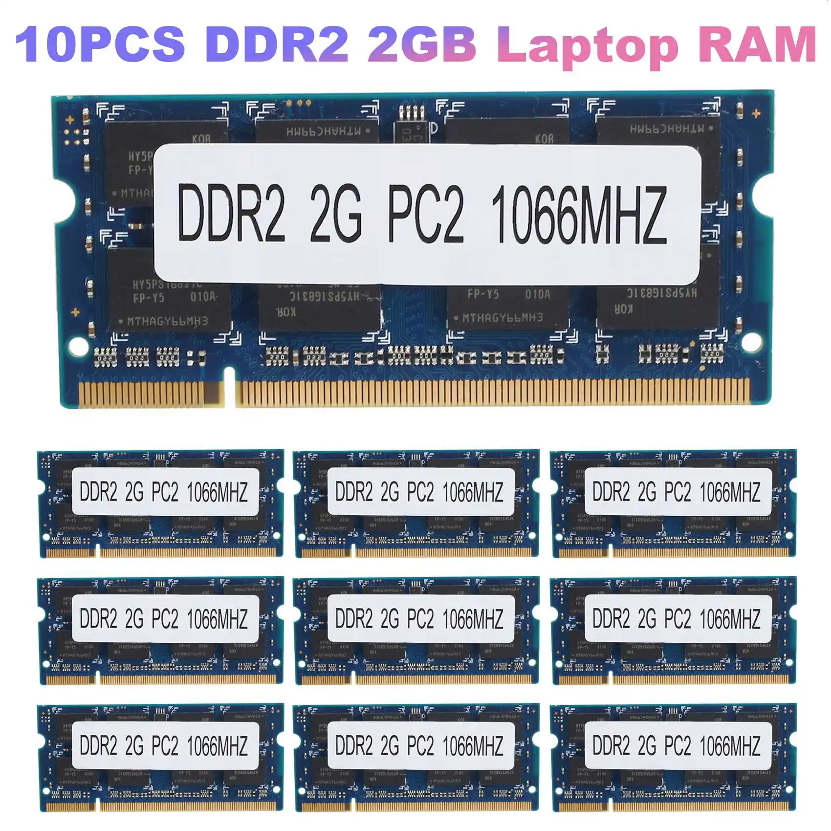 

Оперативная память DDR2 2 Гб для ноутбука, 10 шт., оперативная память 1066 МГц PC2 8500 SODIMM 1,8 в 200 Контактов для Intel AMD, память для ноутбука
