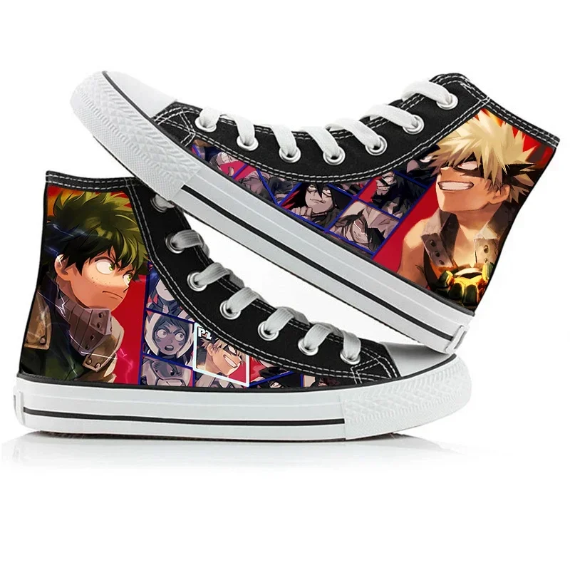 Аниме Bakugou Katsuki Print My Hero Academia Midoriya Izuku Высокие парусиновые кроссовки Повседневная