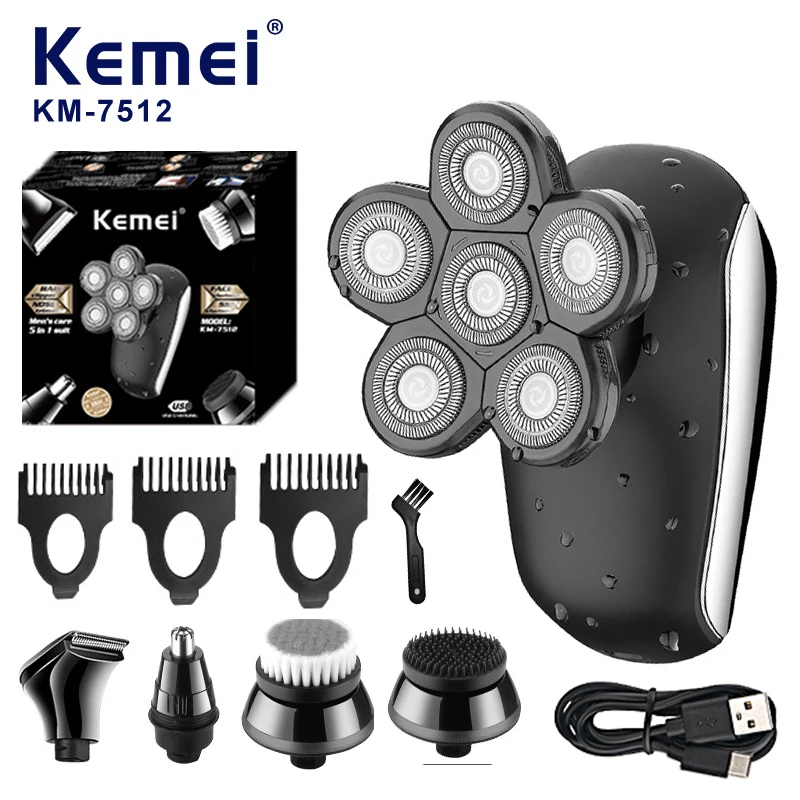 

Kemei Groomer 5in1 Rechargeable Electric Shaver Beard Hair Trimmer Face Body Electric Razor Bald Shaving Machine Wet Dry