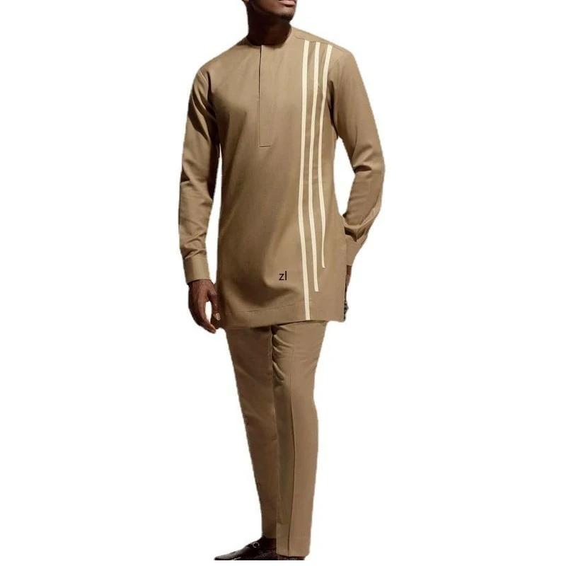 

Одежда в африканском стиле для мужчин, весна-осень, африканские мужские комплекты из полиэстера и двух предметов с длинным рукавом, верх и б...