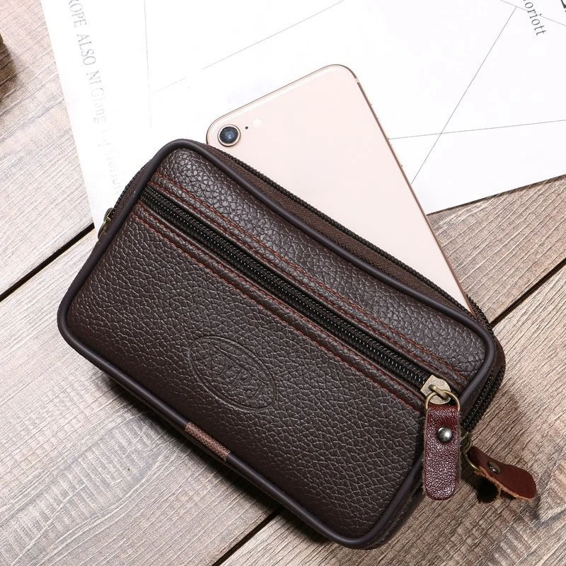 

Waist Bag on The Belt Outdoor Small Wallet Men's Horizontal Phone Pocket Lychee Pattern Wear Belt Mobile Phone Bag Waist Purse