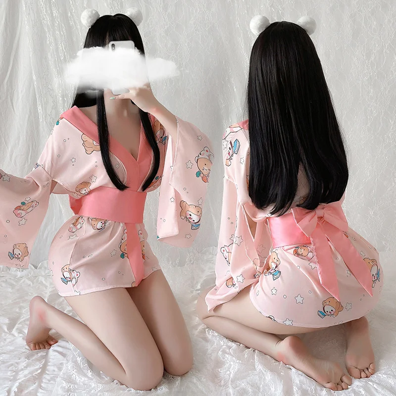 

Japanese Kimono Women Cute loose print kimono sexy lingerie sexy pajamas temptation suits Japanese Kimonos 2021 New