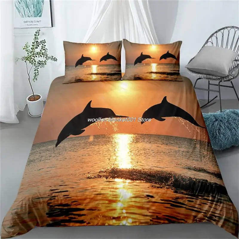 sunset gaming dolphins 3d bedding set single twin double queen king cal king size bed linen set