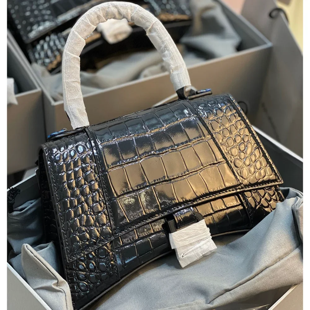 

B Family Hourglass Bag Women's 2023 New Crocodile Pattern Genuine Leather One Shoulder Crossbody Handbag High end Quality