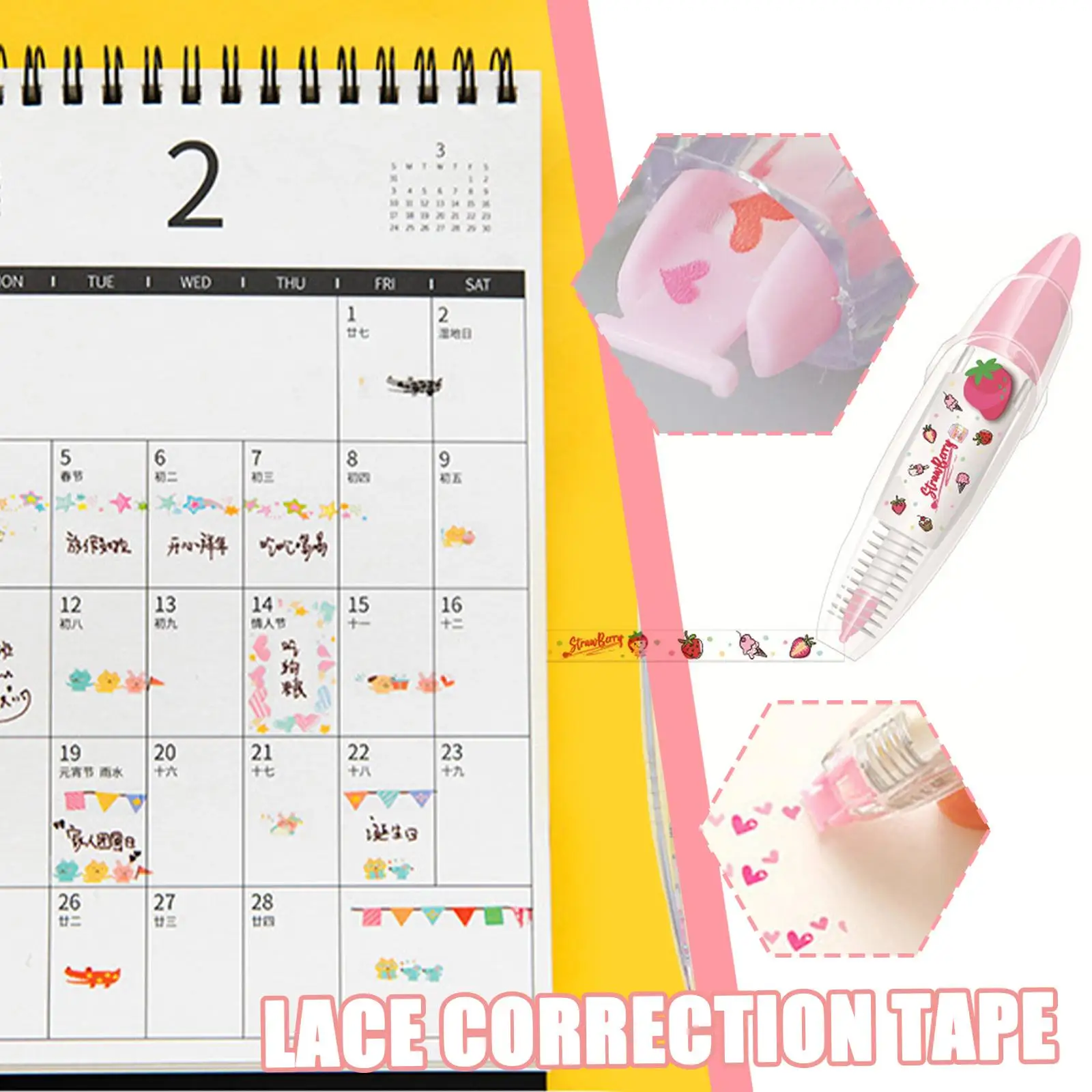 

Cute Press Type Decoration Tape Students DIY Diary Cartoon Stationery Pattern Stickers Tape Decorative Correction Scrapbook K3U5