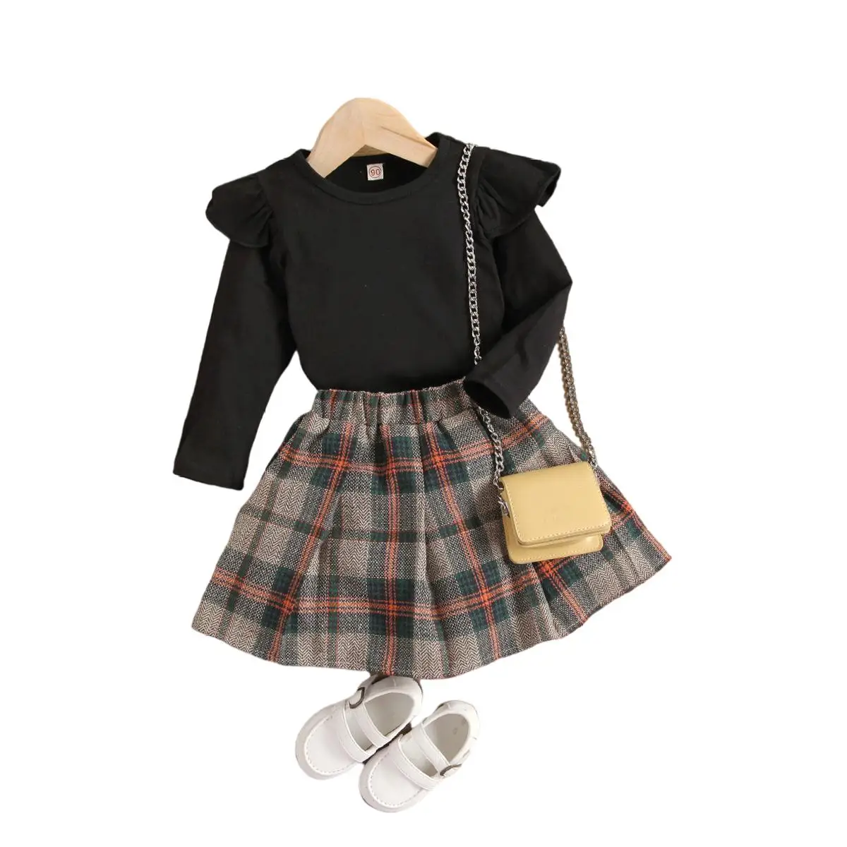 

Children's baby clothes Girls' knitting dress Spring princess classic plaid pleated skirt with hat Three piece elegant dress sui