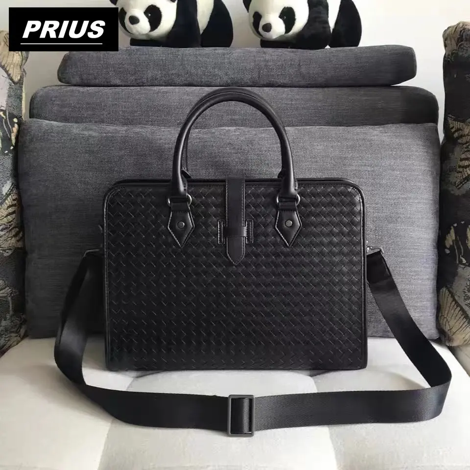 100% Genuine Leather Men's Briefcase Luxury Male Weave Handbag High Quality Real Leather Bag Messenger Bag for Gentlemen Fashion