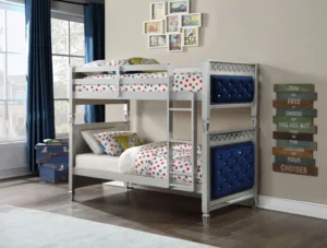 Varian Twin/Twin Bunk Bed, Blue Velvet & Silver Finish 38330