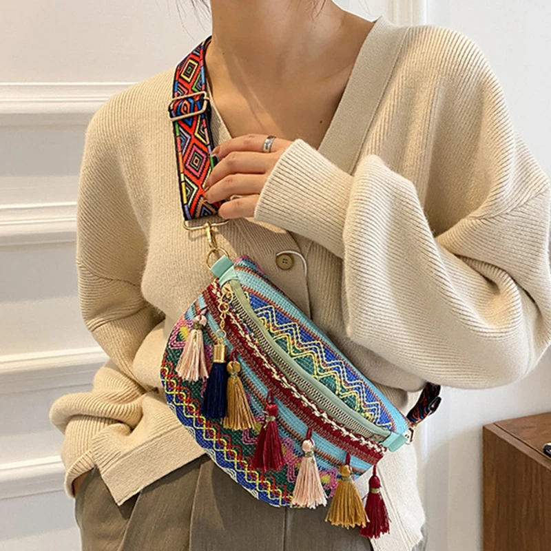 

Плетеная сумка-мессенджер, Женская поясная сумка с кисточками, кожаная сумка через плечо в этническом ретро-стиле, женская сумка на плечо, модный тренд