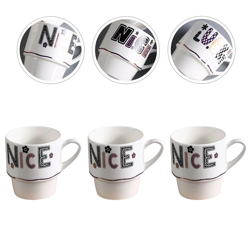 

3 шт. штабелируемые керамические чашки, кофейные чашки большой емкости, кофейные кружки, домашние кружки для воды для семьи, дома, ресторана, ...