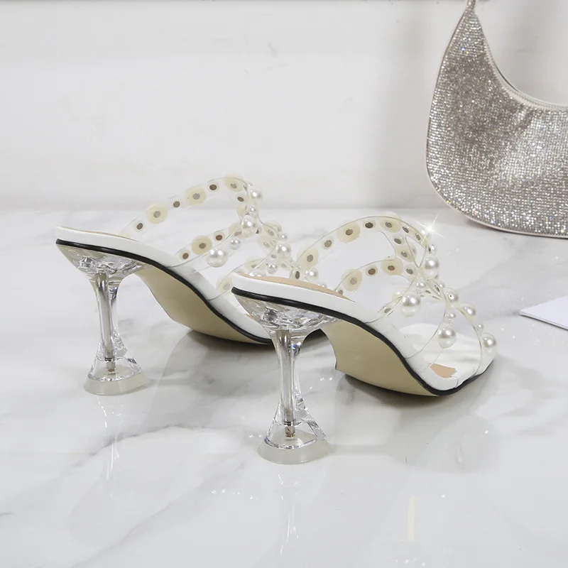 

Wine Glass High Heels Slipper Personality Trendy Pearls Brand Fashion Plus Size