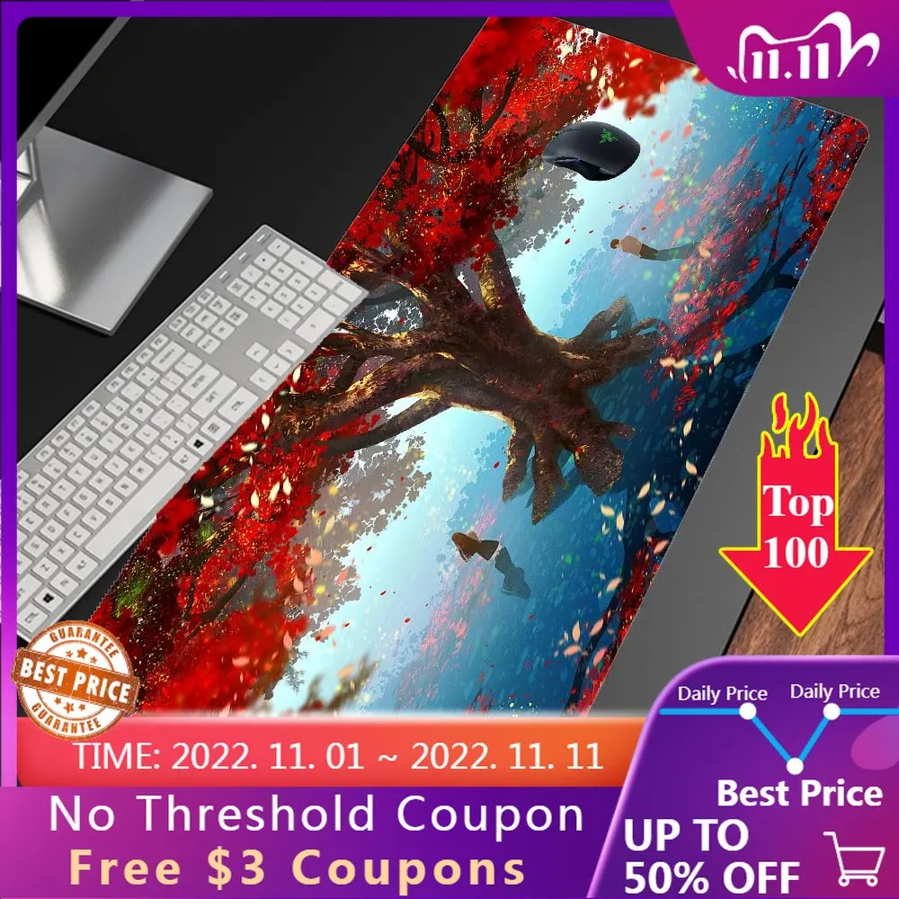 

2021 New Red Anime Tree Oversized Mouse Pad Non-slip Rubber Player Gaming Mouse Pad Laptop Desk Mat for CSGO Dota2 30x80cm Xxl