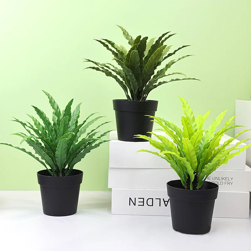 

1PC New Garden Ornament Artificial Plants Home Decoration Potted Green Bonsai Fake Flowers Lifelike High Quality Asplenium Nidus