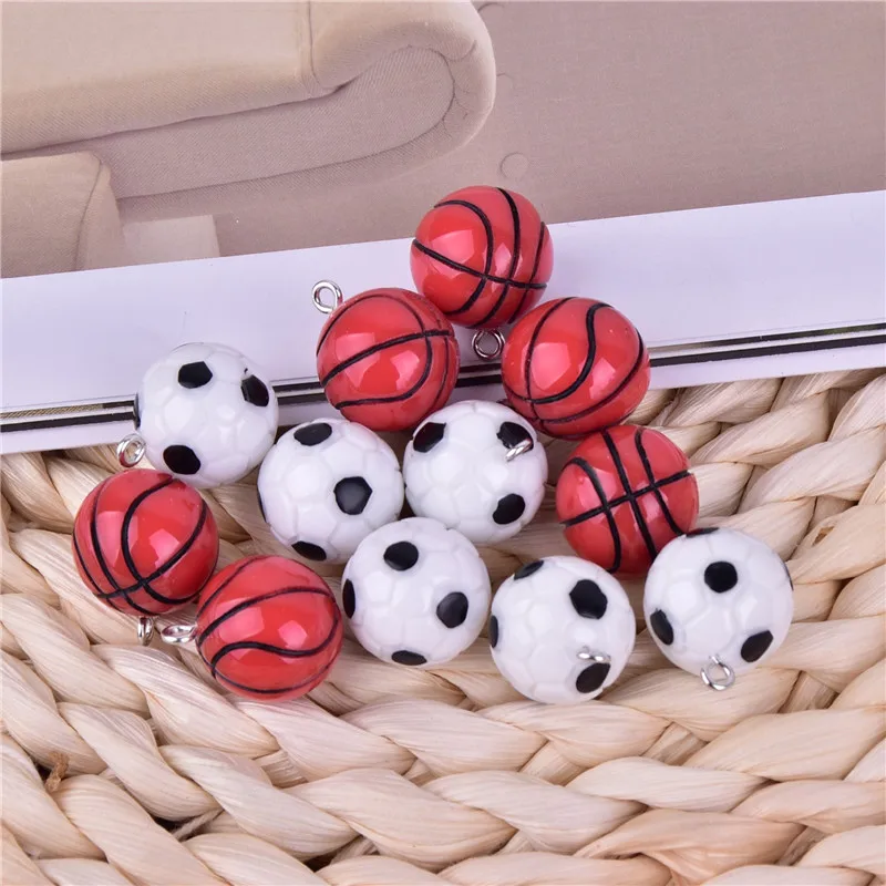 10pcs/pack Sport Basketball Football Badminton Resin Charms Pendant Earring Keychain DIY Fashion Jewelry Accessories 3D Style - купить по